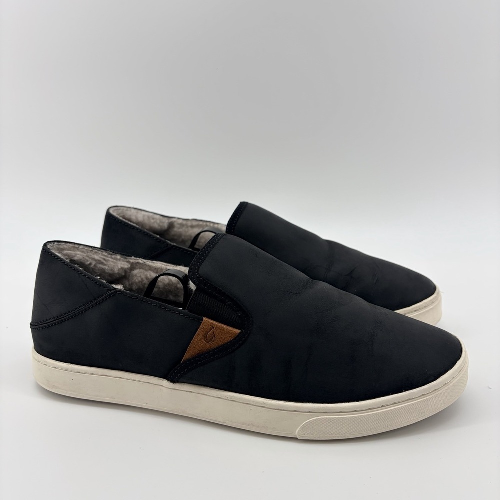 Olukai Pehuea Heu Black Shearling Lined Slip On Shoes‎ Women's 10 Loafers Fur